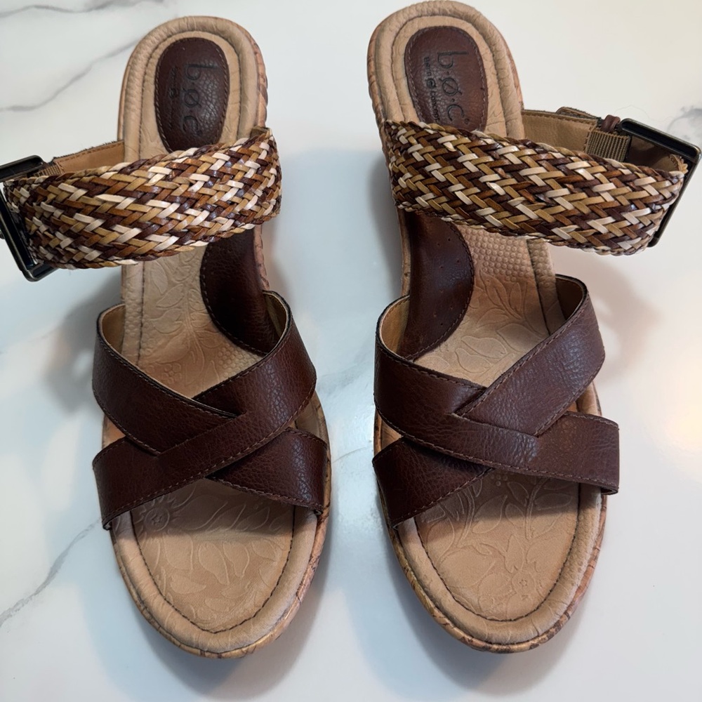 b.o.c. Born Izabel Brown Wedge Sandals with Cork Heel Women’s Size 10